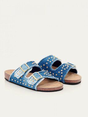 Claris Virot Odette Studded Denim Buckle Sandals Sz 8